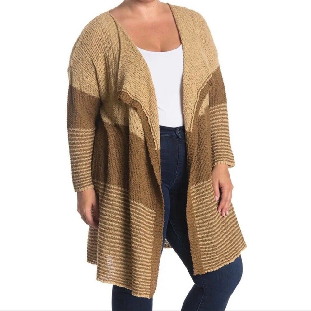New Stitchdrop Brown Color Block Womens Drapey Cardigan Sweater size L